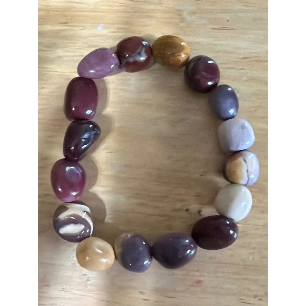 Mookaite Jasper‎ Natural Stone Stretch Bracelet Multi Color Tumbled Beads Earthy